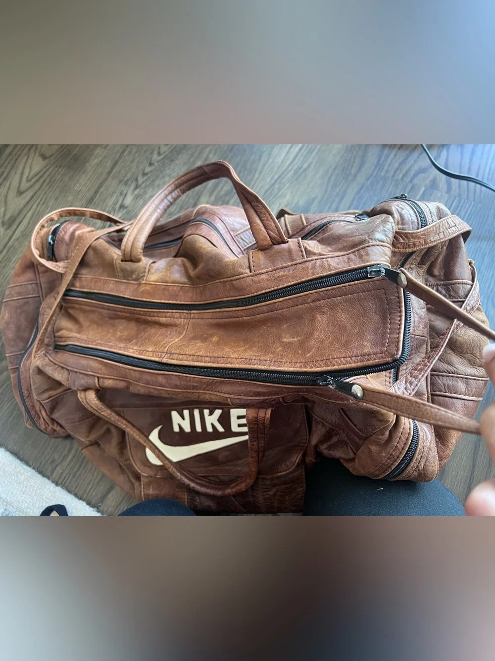 Vintage Nike Genuine Leather Brown Duffel Gym Travel Bag